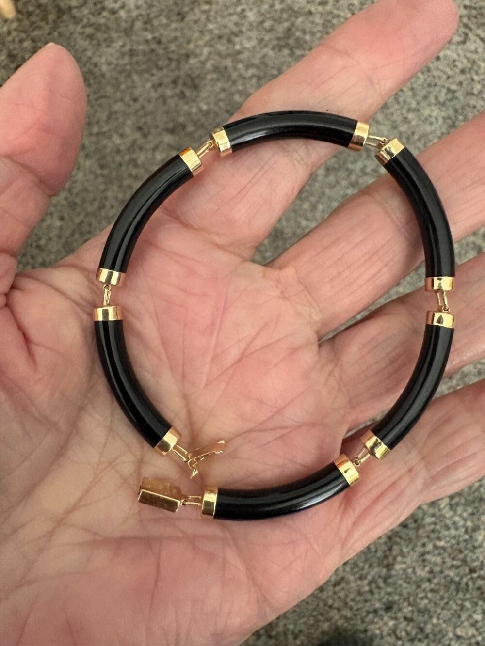 14K Black Onyx Curved Tubular Bar Link Bracelet